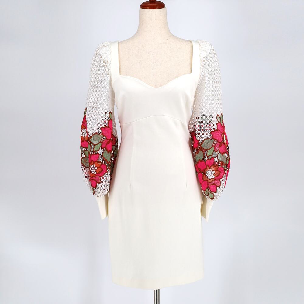 Elliatt Women Ivory Embroidered Balloon Sleeve Juke Cocktail Mini Dress Size S